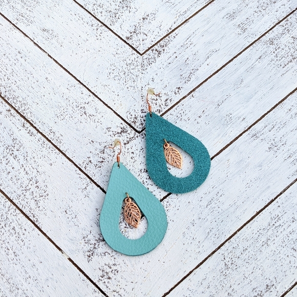 Genuine Leather Handmade Earrings - Teardrop - Picture 2 of 3